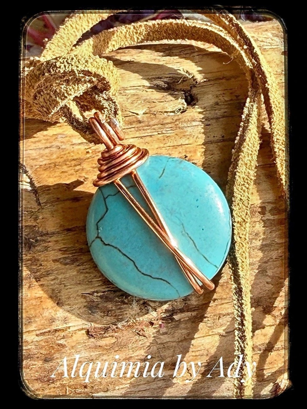 Turquoise Pendant Necklace in Blue & Brown Leather suede